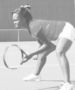 <span class='credit'>Photo By: Kate Dupon | Photographer</span><span class='description'>Tabitha Simpson stands ready for anything at the match against Lake Superior State on Friday, working toward her 6-4 and 6-3 wins against Carolyn Pumford.</span>