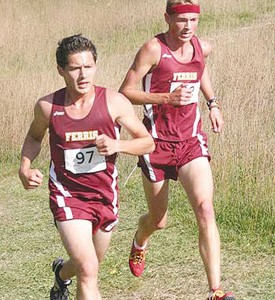 <span class='credit'>Photo Courtesy of Ferris State University Athletics</span><span class='description'>Taylor Crossman (#97) and Alex Best (#92) compete at the Ray Helsing Bulldog Invitational last Friday at FSU’s Katke Golf Course. 16 of the top 19 places were won by the men and women of the Ferris State cross country team.</span>