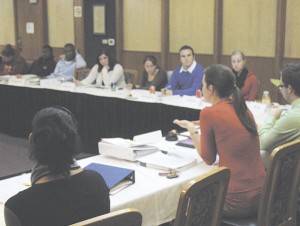 Photo Ratem: Student government president Claire Gould addresses attendees of last week’s student government meeting. The major topic of discussion was the issue of traffic safety. Photo By: Kristyn Sonnenberg | Photo Editor