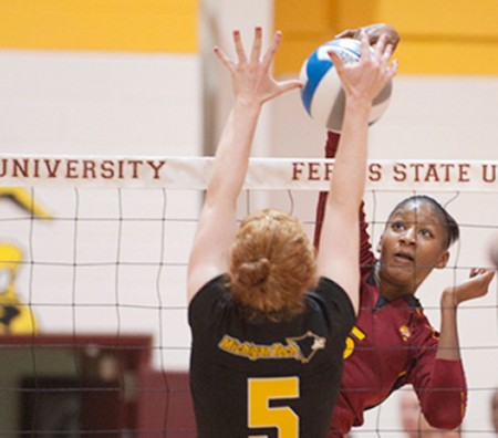 One Lost, One Won: Ferris State volleyball played twice this weekend, losing to Northern Michigan University on Saturday and defeating Michigan Tech University on Sunday. The Bulldogs play again on Sept. 15 against Grand Valley State University. Photo Courtesy of Ferris State Athletics