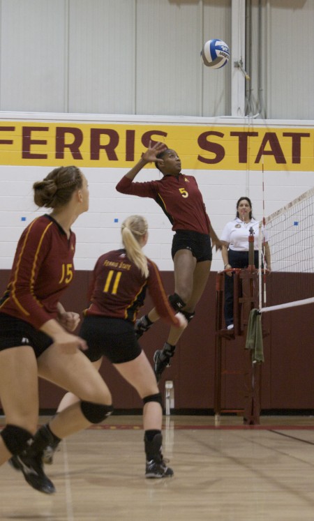 Multiple Wins: Arielle Goodson spikes the ball, helping the women’s volleyball team gain a victory. In both games this past weekend the Bulldogs were victorious. This brings the 2010 record to 6-3. Photo By: Kate Dupon | Photo Editor