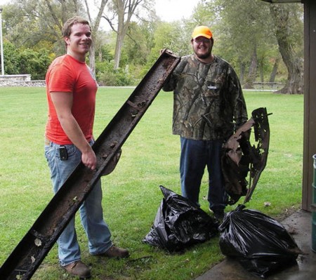 Cleaning Up Big Rapids: Ferris State biology students helped to clean up the Muskegon River. A total of 116 students helped collect the trash and then recorded what was found. Photo Courtesy of Terry Stilson