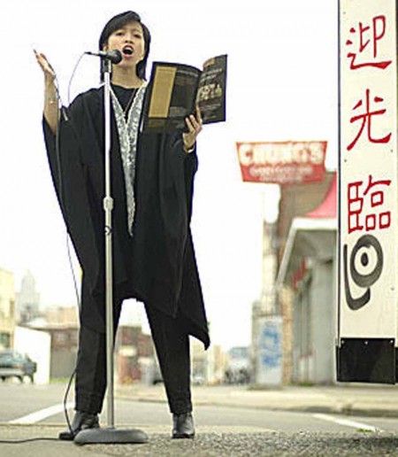 Life in Poems: Emily Lawsin, poet, performed at FSU’s presentation of History, Herstory, Ourstory. Lawsin tells stories of her family and experiences and hopes to make an impact. Photo Courtesy of Amy Leang of the Detroit Freepress