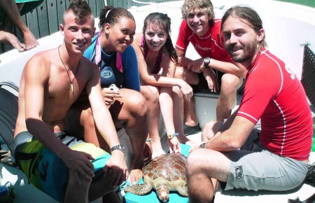 Marine Teaching: Ivens teaches students about sea turtles. Ivens spent his last two summers teaching students marine biology, scuba diving and sailing in the British Virgin Islands. Photo Courtesy of Connor Ivens