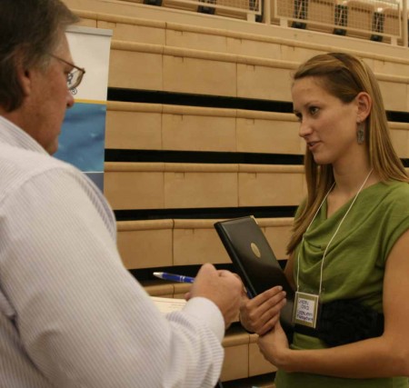 Mixed Experiences: A Ferris student talks to a potential employer about job opportunities during the FSU Career Fair. The Fall 2011 career fair was held on Oct. 6. Students had mixed reactions to the event based on the variety of companies present. Photo By: Kate Dupon | Photo Editor