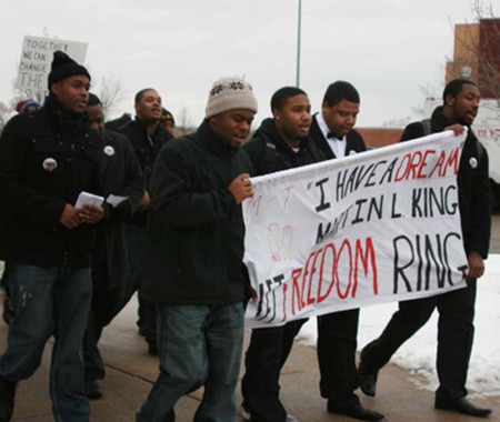 Honoring MLK: The 25th annual MLK Freedom March was held Jan. 16 to honor Dr. Martin Luther King Jr. FSU students from various organizations marched with signs that depicted messages of freedom and equality.  Photo by: Kate Dupon | Photo Editor