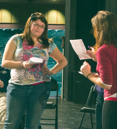 Read Throughs: Ashley Fetterhoff goes through lines during auditions for “The Best Man” on stage at the Williams Auditorium.  Photo By: Eric Trandel | Photographer