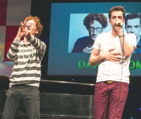 Dakaboom: Paul Peglar (left) and Ben McLain (right), collectively known as Dakaboom, perform in Williams Auditorium. Their musical comedy routine thrilled the audience. Photo By: Eric Trandel | Photographer