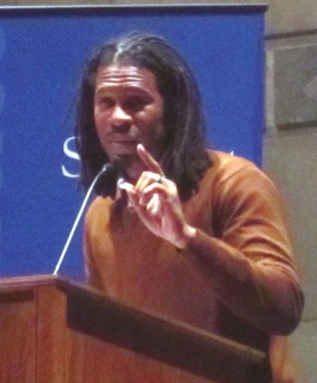 LZ Granderson: LZ Granderson, a writer and columnist for ESPN, speaks at Fountain Street Church. Ferris students made the trip down to Grand Rapids to hear his presentation about his life. Photo By: Katelyn Crain | Ferris State Torch