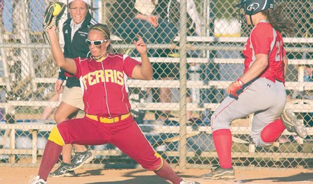 Making the Catch: Senior Lindsey Pettit stretches out to get a baserunner out at first base. The Lady Bulldogs finished the Rebel Spring Games with a 7-5 record during the week of games.  Photo Courtesy of Eric Carlson