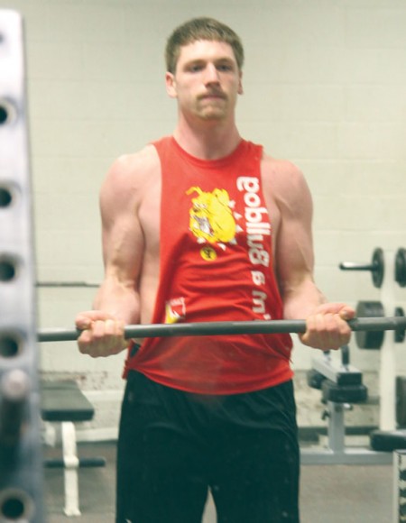 Pumping Iron: Bulldog graduating senior Brad Iskow lifts in the weightroom of the URec. Iskow has his eyes on continuing his football career.  Photo By: Brock Copus | Multimedia Editor