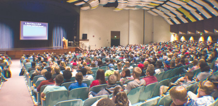 Ferris biology professor, Dr. Robert Friar, discusses sex and the college lifestyle. He makes the serious topic a bit lighter by adding humor and interesting facts throughout the presentation. Photo By: Eric Trandel | Photo Editor