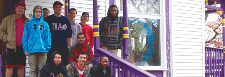 Members of Greek fraternity Pi Lambda Phi stand outside their house on Michigan Ave. Pi Lambda Phi, along with all other fraternities and sororities at Ferris, embrace the idea of diversity and accept members of all races and genders. Torch File Photo