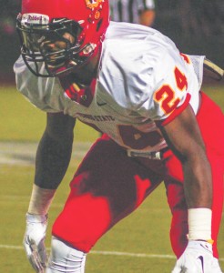 Redshirt freshmen running back Jahaan Brown awaits the snap.