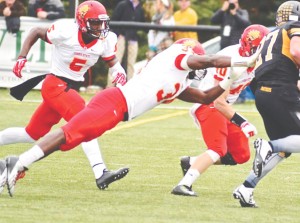 James Wimberly stretches for a tackle against Ohio Dominican.