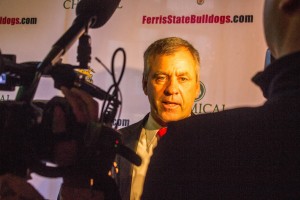 Head football coach Tony Annese speaks to the media after Jason VanderLaan won the Harlon Hill trophy.