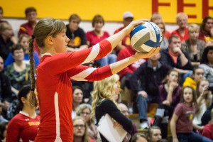 Megan Vander Meer setting up to serve in the 2014 season.