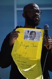 Ferris construction management senior Corey Watkins speaks about police brutality at an NAACP rally in the quad last year.