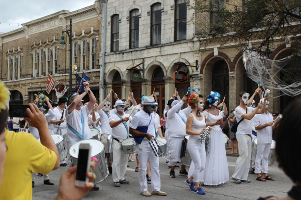 Texans march down Austin’s famous 6th Street in celebration of Halloween and Dia de los Muertos, or “Day of the Dead.”