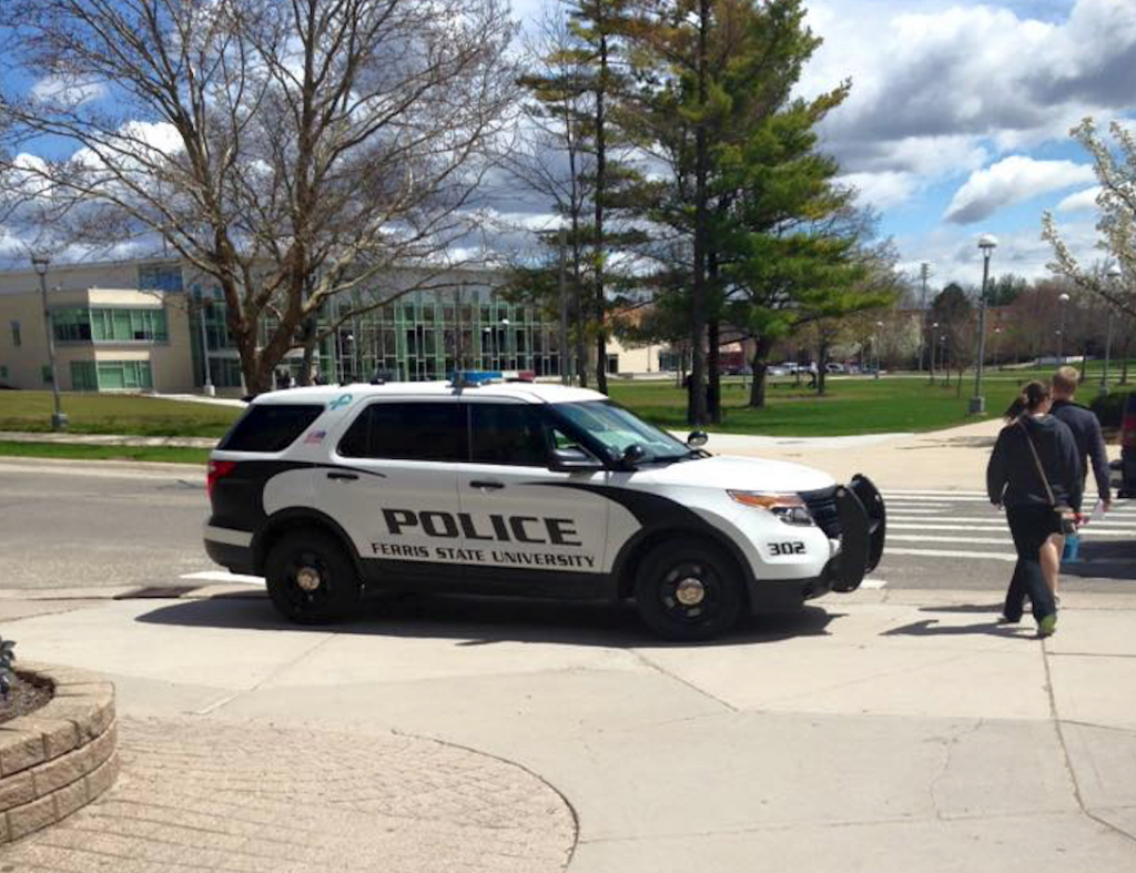 According to Ferris' Department of Public Safety, it is illegal for vehicles to be parked on campus walkways. 