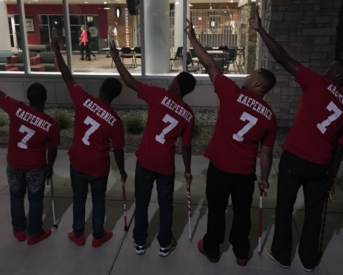 Brothers of Kappa Alpha Psi Fraternity Inc., Eta Tau chapter, were sporting fellow member Kaepernick’s jersey number on stage during the Thursday, Sept. 15, performance.