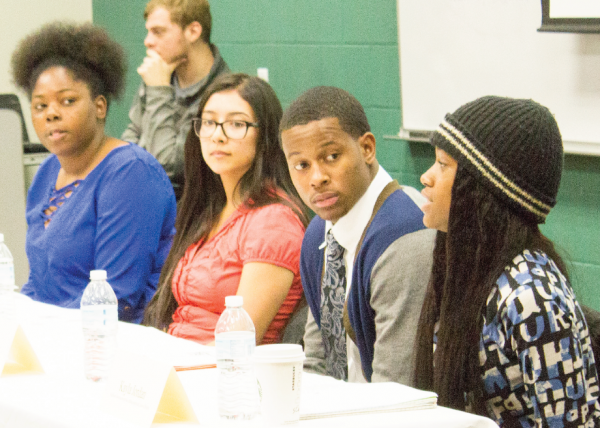 Representatives on the discussion panel included (left to right) Ajia Phillips of You Beautiful Black Woman, Perla Veloz of the Hispanic Student Organization, Tyrikh Hunter of Black Leaders Aspiring Critical Knowledge and Kayla Jordan of the National Association for the Advancement of Colored People.